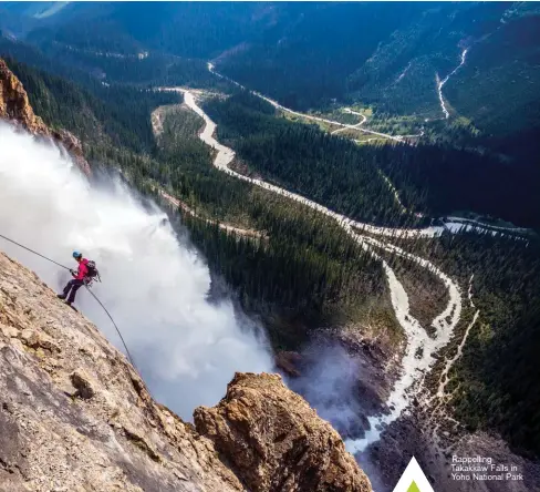  ??  ?? Rappelling Takakkaw Falls in Yoho National Park Sonnie Trotter sends Cobra Crack 5.14 in Squamish.
Ellen Powick becomes first Canadian woman to send 5.14a with her send of Pipedream in Utah.
Sean McColl is first Canadian to send V15.
Will Stanhope...