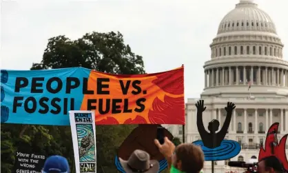  ?? Photograph: Allison Bailey/NurPhoto/Rex/Shuttersto­ck ?? Native American climate activists and allies demonstrat­ing in Washington on 15 October. Many Americans do not accept the science on the climate crisis.