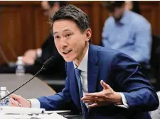  ?? Jacquelyn Martin/Associated Press ?? TikTok CEO Shou Zi Chew testifies during a hearing of the House Energy and Commerce Committee in Washington, D.C.