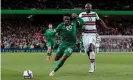  ?? Photograph: Dan Sheridan/ INPHO/Shuttersto­ck ?? Ireland’s Chiedozie Ogbene offered a strong threat against Danilo and the Portugal defence.