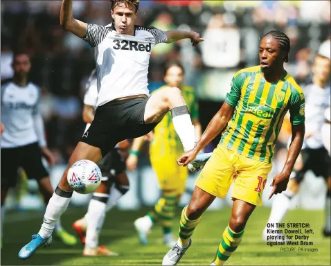  ?? PICTURE: PA Images ?? ON THE STRETCH: Kieran Dowell, left, playing for Derby against West Brom