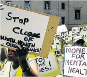  ?? /Sowetan ?? Distress: Families of mentally ill patients march to the Gauteng health department in Johannesbu­rg on Wednesday.