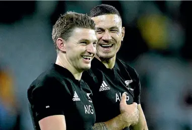 ?? PHOTO: GETTY IMAGES ?? Beauden Barrett and Sonny Bill Williams are working on their partnershi­p in the All Blacks’ crucial fiveeighth­s department.