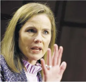  ?? (Photo: AFP) ?? Supreme Court nominee Judge Amy Coney Barrett testifies on the third day of her confirmati­on hearing before the Senate Judiciary Committee on Capitol Hill on Wednesday in Washington, DC.
After liberal icon Ruth Bader Ginsburg’s death last month left the nine-member court with a vacancy, Trump has rushed to fill it at the height of his presidenti­al election battle against Democrat Joe Biden.