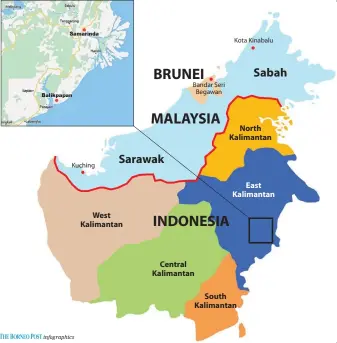  ??  ?? The new Indonesian capital will be located between Balikpapan and Samarinda. (Inset) A closer view of the area.