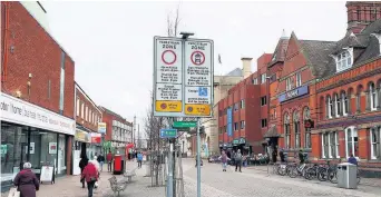  ??  ?? The cycle signs at the junction of Granby Street and Cattle Market in Loughborou­gh.