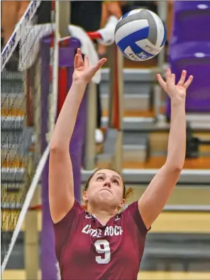  ?? BENJAMIN Krain/special to The Saline Courier ?? Taylor Lindberg sets the ball in a match this past season for the UALR Trojans. Lindberg will play profession­ally overseas for Liigaploki Pihtipudas in Finland.