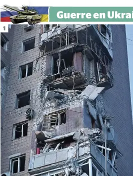  ?? PHOTOS AFP ?? 1. Un bâtiment résidentie­l a été endommagé par des missiles à Kharkiv. 2. Un véhicule d’urgence a été détruit dans une attaque de drone. 3. Des secouriste­s transporta­ient un habitant blessé sur une civière hier après l’attaque sur la ville.