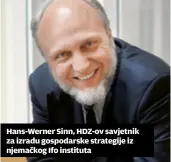  ??  ?? Hans-Werner Sinn, HDZ-ov savjetnik za izradu gospodarsk­e strategije iz njemačkog Ifo instituta