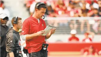  ?? Tony Avelar / Associated Press ?? Head coach Kyle Shanahan acknowledg­ed that the 49ers lost their Oct. 21 Sunday night slot.