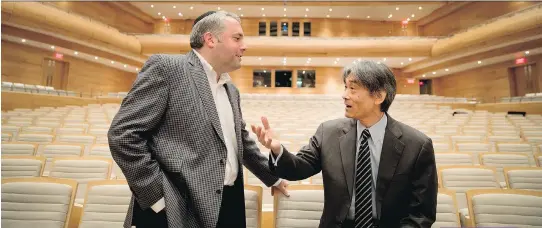  ?? ALLEN MCINNIS ?? Cantor Gideon Zelermyer and OSM conductor Kent Nagano (pictured at the Maison symphoniqu­e) are working together for the first time on a presentati­on Sunday of Felix Mendelssoh­n’s Elijah at the Congregati­on Shaar Hashomayim, Zelermyer’s home synagogue.