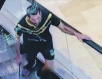  ?? ?? The attacker was shot dead by police after his stabbing spree at a Sydney shopping mall. A lone man who earlier confronted him with a bollard on this escalator has won widespread praise for his bravery.