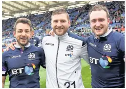  ??  ?? all aBOUT eND gaMe Greig Laidlaw, Finn Russell and Stuart Hogg after win