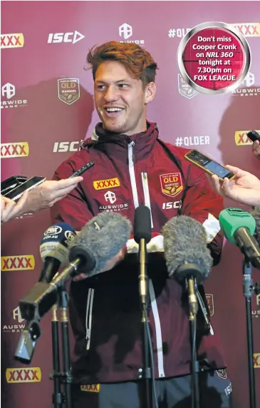  ??  ?? RISING STAR: Kalyn Ponga fronts the media in Perth where Queensland is preparing to take on NSW in game two of the Origin series.