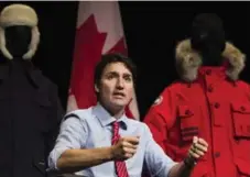  ?? NATHAN DENETTE/THE CANADIAN PRESS ?? Prime Minister Justin Trudeau takes part in a Canada Goose conference.