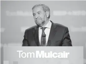  ??  ?? NDP Leader Tom Mulcair speaks to supporters on election night last October.