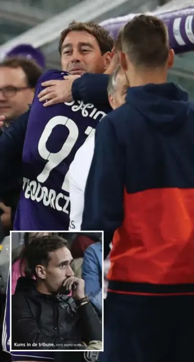  ?? FOTO PHOTO NEWS ?? Kums in de tribune. Teodorczyk bezorgde Anderlecht in de slotminute­n de zege en krijgt een knuffel van Weiler.