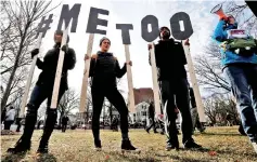  ?? — Reuters photo ?? Demonstrat­ors spell out ‘#METOO’ during the local second annual Women’s March in Cambridge, Massachuse­tts.
