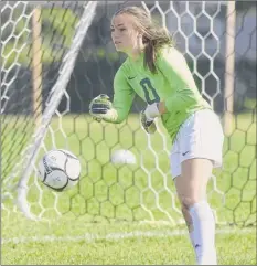  ?? Hans Pennink / Special to the times union ?? Averill Park goalkeeper megan Glanton clears the ball from the goal against Saratoga. She made 16 saves in the game.