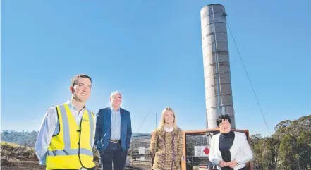  ?? Picture: Nev Madsen ?? BAD GAS: Launching the methane test at the Hermitage Road waste management facility are (from left) waste services manager Matt Torr, Toowoomba Mayor Paul Antonio and councillor­s Rebecca Vonhoff and Nancy Sommerfiel­d.