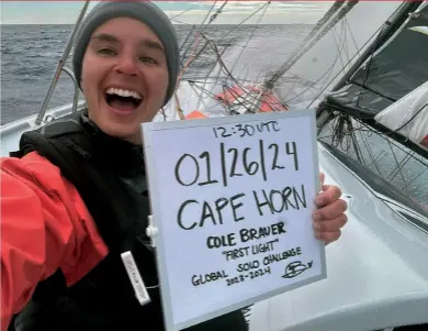  ?? ?? Clockwise from left: Cole says being small doesn’t keep her from doing anything, she just needs to find her own way to do it sometimes; she was able to live stream her Cape Horn rounding; Cole’s success in the Bermuda 1-2 launched her into offshore racing fame.