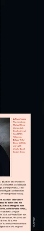  ??  ?? Left and main: The monstrous Michael Myers (James Jude Courtney) in art from 2018’s Halloween.
Below: Writer Danny Mcbride and (right) director David Gordon Green.