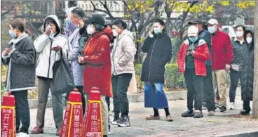  ?? ?? Residents line up for Covid tests in Beijing, China on Thursday.