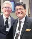  ?? PHOTO: TWITTER ?? Union Minister Piyush Goyal with Apple CEO Tim Cook at the World Economic Forum in Davos