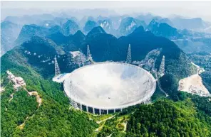  ??  ?? Astronomic­al wonder: The world’s largest telescope, Aperture Spherical Telescope in Pingtang County, southwest China’s Guizhou Province, is 500m in diameter. — Xinhua