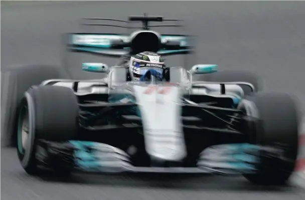  ??  ?? Mercedes’ Valtteri Bottas in action during preseason F1 testing in Barcelona, Spain.