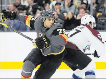  ?? Benjamin Hager Las Vegas Review-journal ?? Knights forward Ryan Reaves, left: “I don’t think growing up in black communitie­s, you’re watching hockey.”