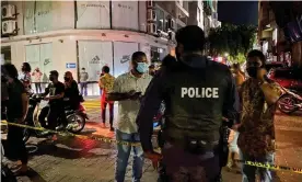  ?? ?? Police at the scene of the explosion in the Maldives capital, Male, on Thursday night. Photograph: AFP/Getty Images