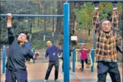  ?? REUTERS ?? Elderly people exercise at a park in Beijing, China. { }