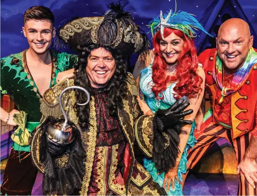  ??  ?? Panto villain: Jimmy Osmond with cast members including Kumars actress Meera Syal at the Birmingham Hippodrome