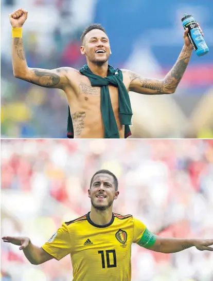  ??  ?? Der brasiliani­sche Geniekicke­r Neymar brillierte bisher eher als Rumkugler. Eden Hazard, Kapitän der belgischen Geheimfavo­riten, pflegt mit den Seinen die Zuversicht. Und Neymar sei ihnen wurscht.