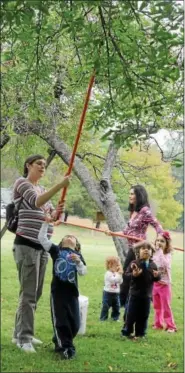  ?? DIGITAL FIRST MEDIA FILE PHOTO ?? In this file photo, Elaine Ubiera along with sons Antonio and Lucas Ubiera pick apples in the orchard at Hopewell Furnace National Historic Site. At right Flava Bazzon and Isabella and Sofia Bazzon-Jamison.