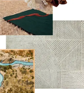  ??  ?? Izda., Pastizales de Alexandra Kehayoglou y, arriba, Fields de
Lorena Canals. Encima, Green Landscape
Broadloom de Javier Velarde. Arriba dcha., Geri Coral de Vanessa Barragão e izda.,
Landcarpet Africa de
Florian Pucher.