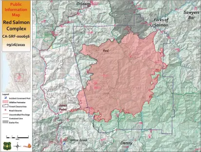  ?? PROVIDED BY THE US FOREST SERVICE. ?? 9-26-20 map of the Red Salmon Complex fire.