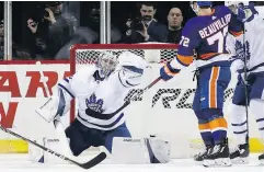  ?? BRUCE BENNETT / GETTY IMAGES ?? Frederik Andersen makes a save during the Leafs’ 5-4 victory over the Islanders on Friday in New York.