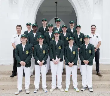  ??  ?? The Marist Sion Cricket XI that took on some of the best schools in the country recently. BACK: Aidan Fox, Ben Dixon, Patrick Ireland (Vice Captain), Liam Serong, MIDDLE: Dean Hendrikse (Team Manager), Munashe Munjoma, Brayden Notman, Bryce Joyce, Luke Garner, Jacques Augustin (Coach), FRONT: Matthew Roberts, Lane Ward, Matthew Garner (Captain), Jack Logan, Fintan Fox.