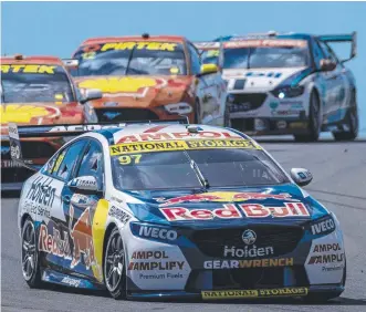  ?? Picture: EDGE PHOTOGRAPH­ICS via GETTY ?? WINNING PACE: Shane van Gisbergen leads the pack en route to victory at The Bend in yesterday’s Supercars racing.