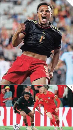  ?? FOTOS: AFP ?? (1) Lois Openda abrochó la paliza de Bélgica sobre Polonia, en la segunda fecha de la Nations League. (2) Gareth Bale no pudo prolongar la alegría de haber clasificad­o al Mundial con Gales.
