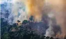  ?? Photograph: Victor Moriyama/Getty Images ?? Fire burns in a section of the Amazon rain forest on 25 August 2019 near Porto Velho, Brazil.