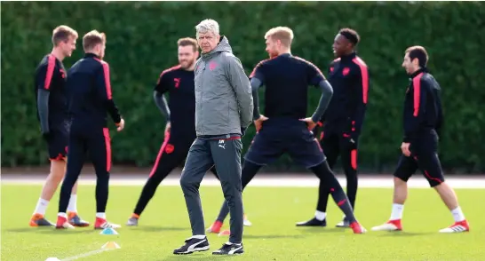  ??  ?? Arsenal manager Arsene Wenger, overseeing yesterday’s training session at London Colney, says consistenc­y is the most important quality in a team