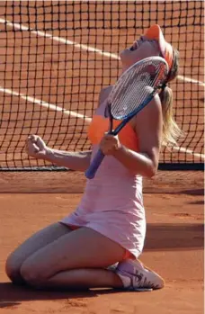  ?? THIBAULT CAMUS/THE ASSOCIATED PRESS ?? Maria Sharapova reacts after wrapping up her second French Open title in three years: “This is the toughest Grand Slam final I’ve ever played.”