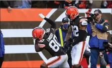  ?? TIM PHILLIS — FOR THE NEWS-HERALD ?? Jarvis Landry celebrates after scoring a touchdown during the Browns’ victory over the Ravens on Dec. 12