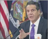  ?? BEBETO MATTHEWS — THE ASSOCIATED PRESS FILE ?? On Oct. 17, 2019, New York Gov. Andrew Cuomo addresses a regional summit of governors in New York.