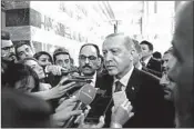  ?? BURHAN OZBILICI/AP ?? Turkey’s President Recep Tayyip Erdogan speaks to media in Ankara on Tuesday.