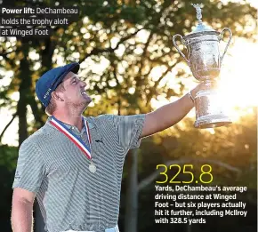  ?? PICTURE: GETTY ?? Power lift: DeChambeau holds the trophy aloft at Winged Foot