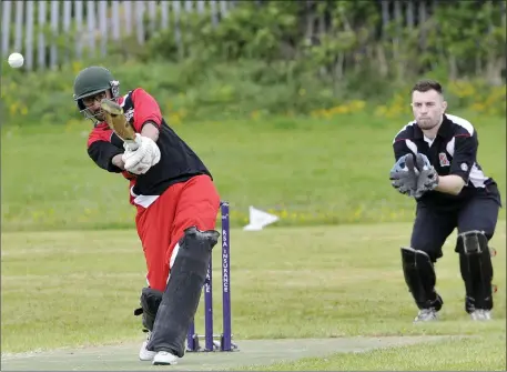  ??  ?? Rawel Waswen in action for County Sligo Crcket Club at Sligo Racecourse. Pic: Carl Brennan.
